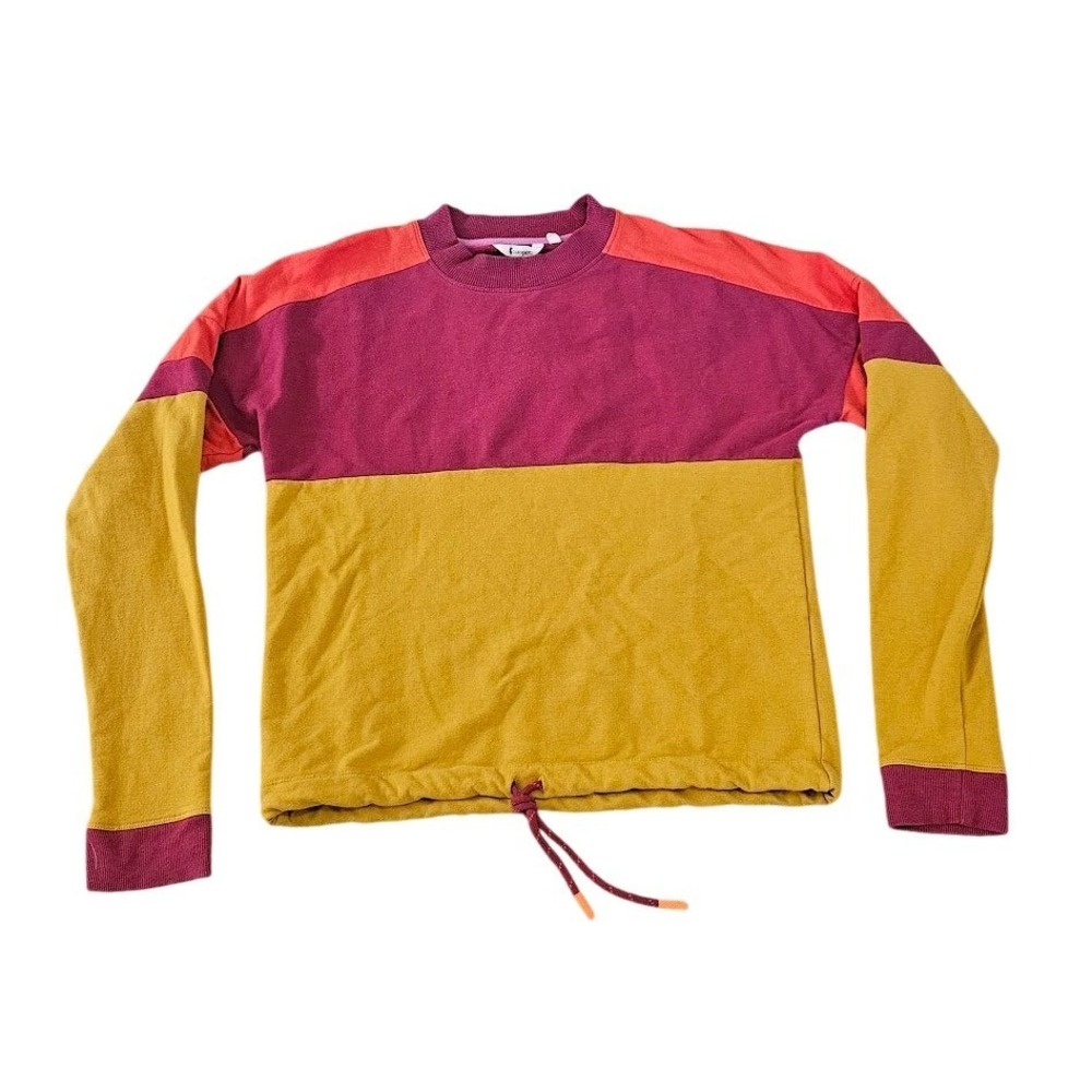 Cotopaxi Bandera Womens Colorblock Cinch Hem Sweatshirt Yellow Maroon Small